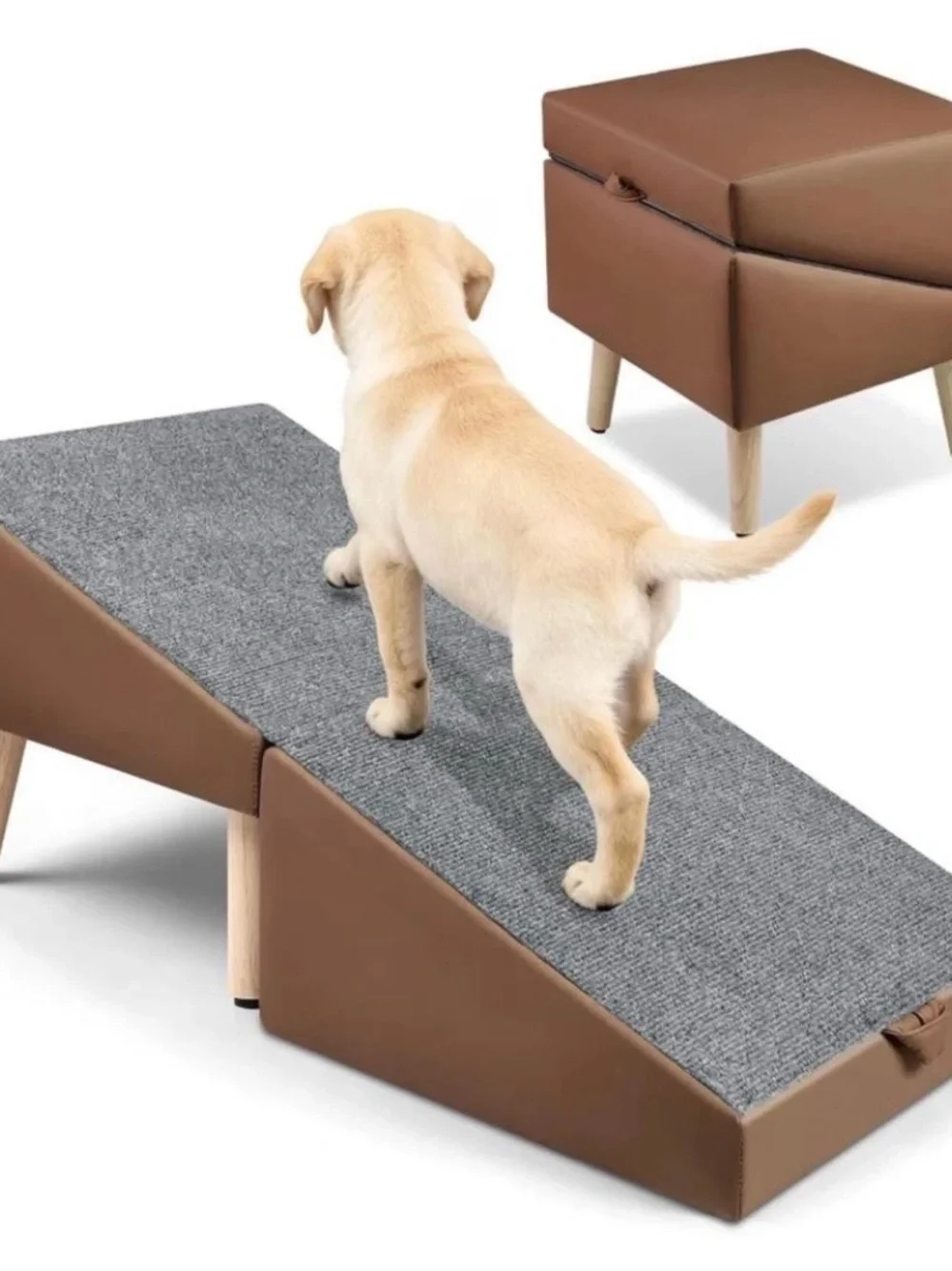 Pet Ramp for Small Dogs and Cats - Gray Surface with Brown Sides